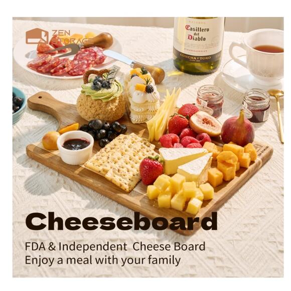 Acacia Wood Couch Arm Table Tray with Charcuterie Board & Phone Holder, Cup Slot - Picture 6 of 9